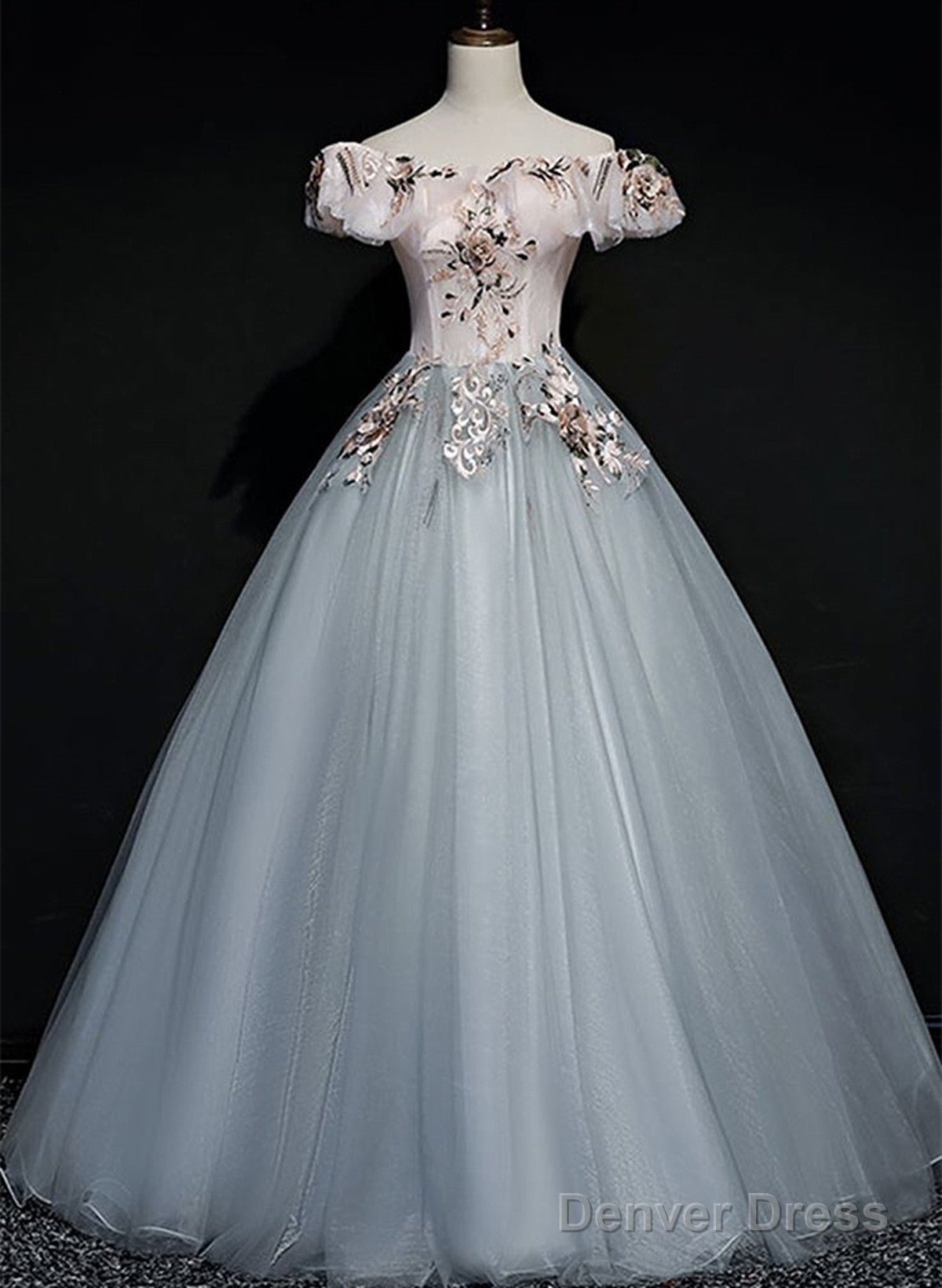A-Line Off Shoulder Long Off Shoulder Prom Dress, Tulle Sweet 16 Dresses