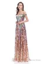 A Line Off Shoulder Long Prom Dresses