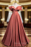 A-Line Off Shoulder Off Shoulder Satin Long Prom Dresses, Watermelon Red Long Formal Dresses