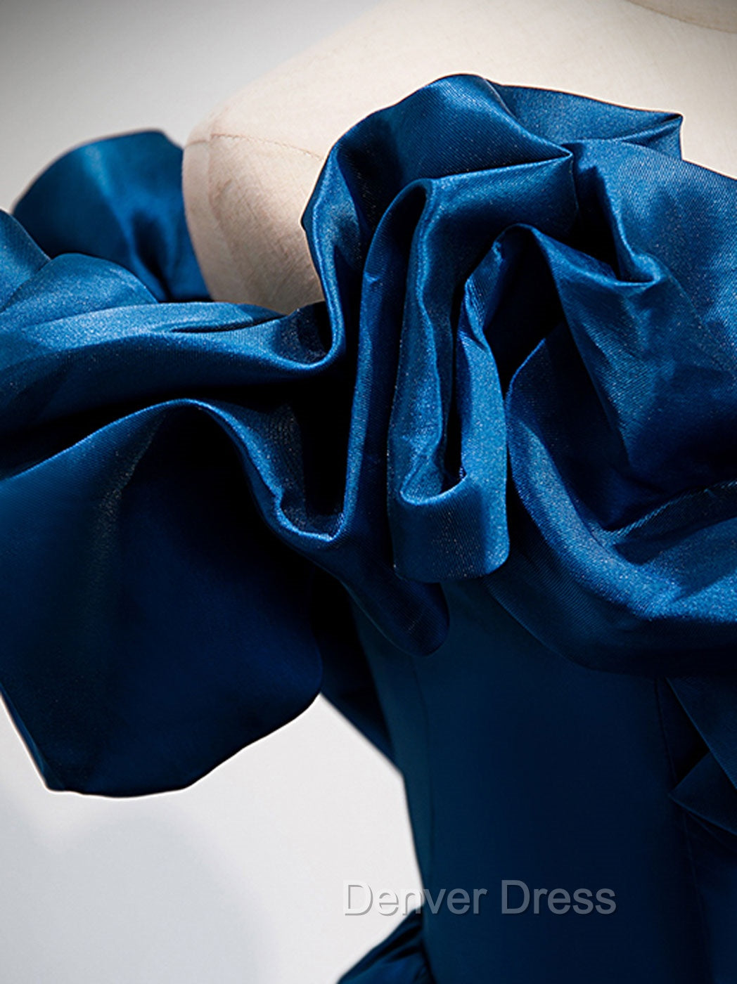 A Line Off Shoulder Satin Blue Long Prom Dress, Blue Prom Dresses