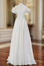 A Line Off Shoulder Satin ivory Long Prom Dress, Ivory Long Bridesmaid Dresses