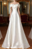 A Line Off Shoulder Satin ivory Long Prom Dress, Satin Long Prom Dresses