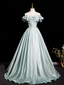 A-Line Off Shoulder Satin Light Green Long Prom Dresses, Light Green Long Formal Dresses