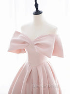 A Line Off Shoulder Satin Pink Short Prom Dress, Pink Homecoming Dresses