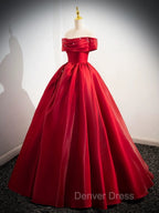 A Line Off Shoulder Satin Red Long Prom Dress, Red Long Prom Dresses