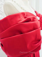 A-Line Off Shoulder Satin Red Long Prom Dresses, Red Long Formal Dresses