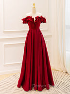 A-Line Off Shoulder Satin Yellow Long Prom Dresses, Yellow Formal Evening Dresses