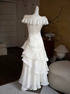 A-Line Off Shoulder Silk Floor Length Burgundy Prom Dresses