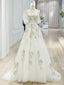A-Line Off Shoulder Tulle Lace Applique White Long Prom Dress, White Long Prom Dresses