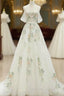 A Line Off Shoulder Tulle Lace Applique White Long Prom Dress, White Long Prom Dresses