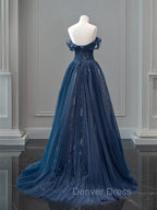 A Line Off Shoulder Tulle Lace Dark Red Long Prom Dresses