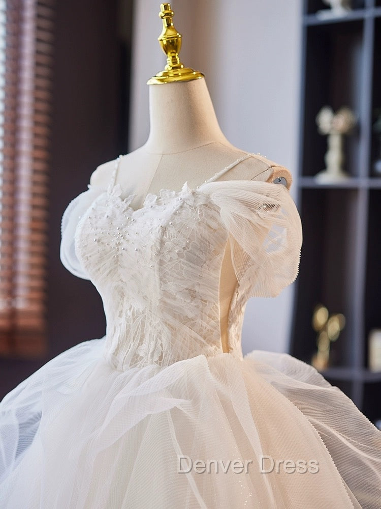 A-Line Off Shoulder Tulle Lace Short Prom Dresses, White Homecoming Dresses Secondary image