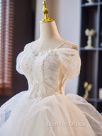 A-Line Off Shoulder Tulle Lace Short Prom Dresses, White Homecoming Dresses