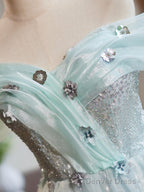 A Line Off Shoulder Tulle Short Prom Dress, Green Homecoming Dresses