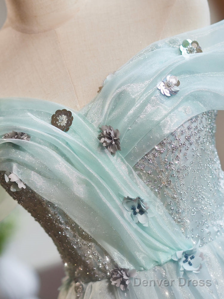 A Line Off Shoulder Tulle Short Prom Dress, Green Homecoming Dresses