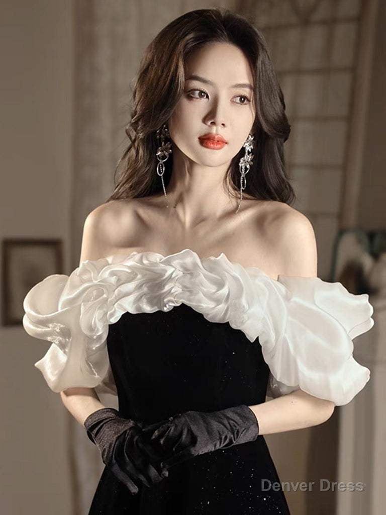 A Line Off Shoulder Velvet Black Long Prom Dress, Black Long Prom Dresses Secondary image
