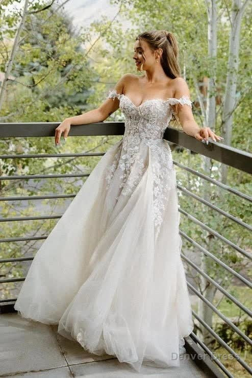 A Line Off the Shoulder Appliques Long Wedding Dresses Bridal Gown Main image