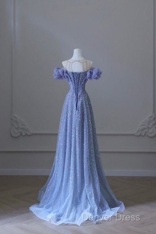 A Line Off The Shoulder Blue Long Prom Dresses Evening Dresses Secondary image