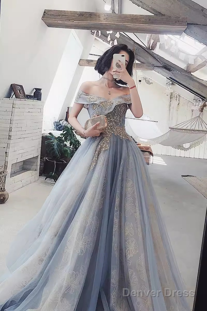 A Line Off The Shoulder Gray Prom Dresses Long Evening Dress Secondary image
