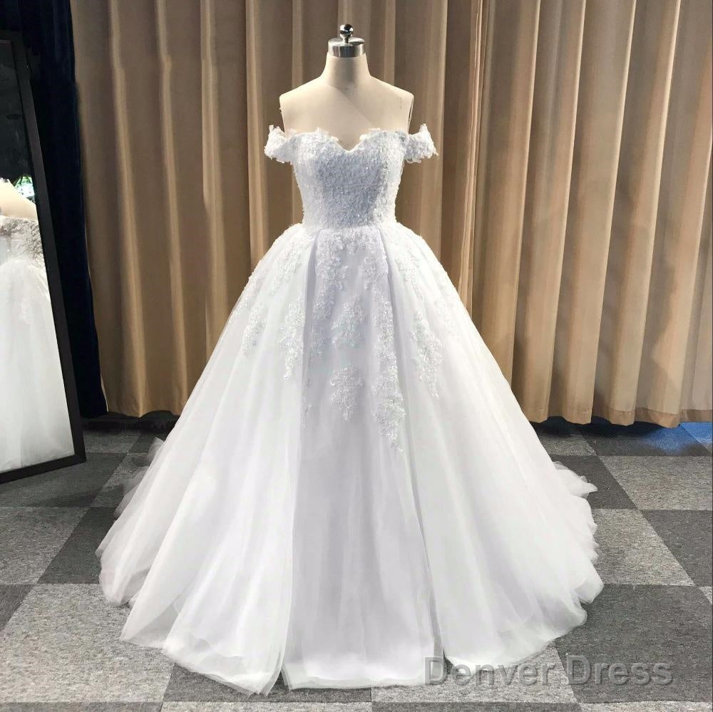 A Line Off The Shoulder Lace Applique Wedding Dresses Beaded Main image