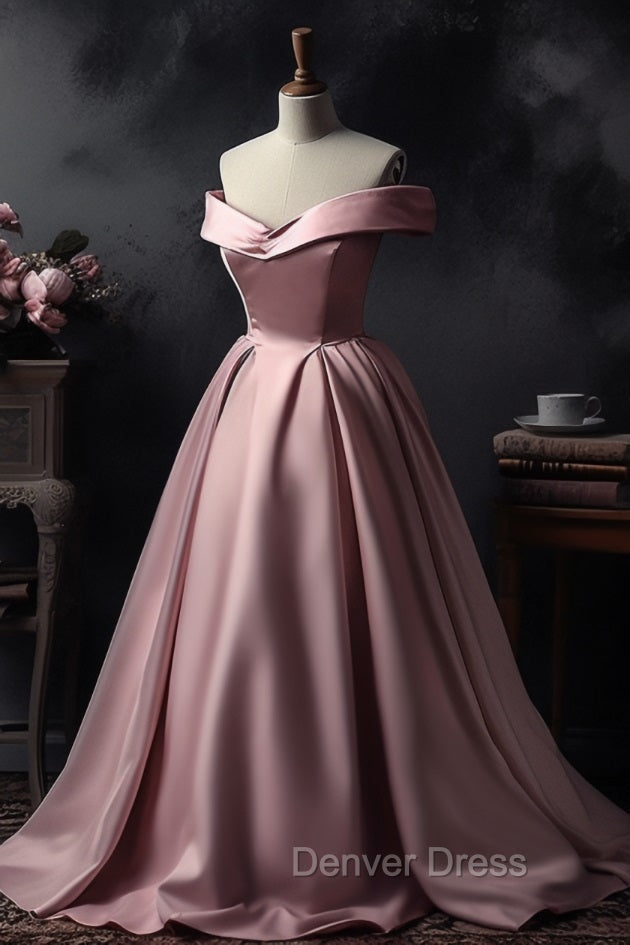A Line Off The Shoulder Pink Sleeveless Strapless Long Prom Dresses
