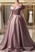 A-Line Off-the-shoulder Pink Sleeveless Strapless Long Prom Dresses