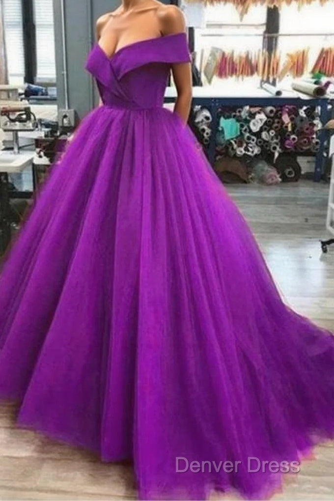A Line Off The Shoulder  Purple Tulle Prom Dresses Long Evening Gown Main image