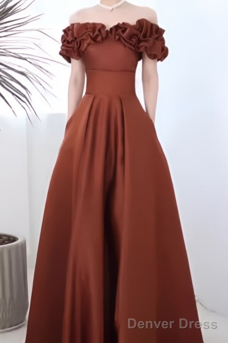 A line Off The Shoulder Satin Party Dress Long Prom Dress