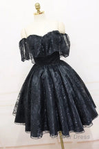 A Line Off The Shoulder Short Black Lace Homecoming Dresses