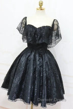 A Line Off The Shoulder Short Black Lace Homecoming Dresses