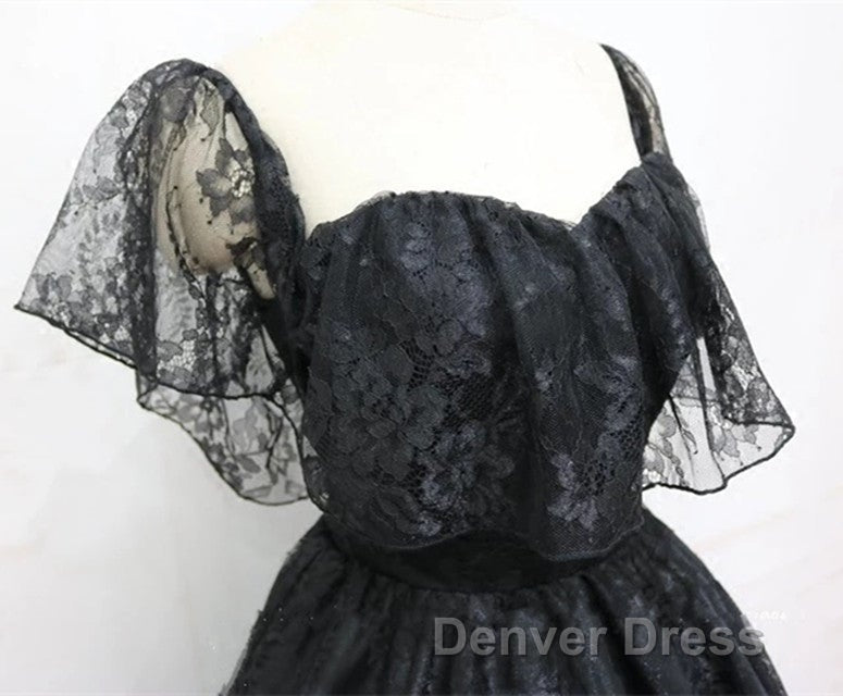 A Line Off The Shoulder Short Black Lace Homecoming Dresses