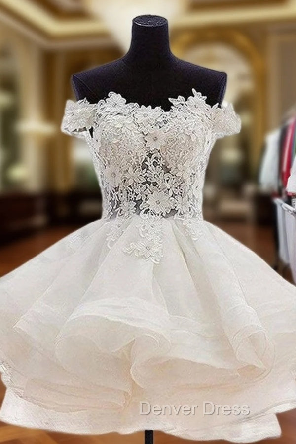 A Line Off The Shoulder Sleeveless Organza Short Mini Homecoming Dresses With Appliqued Beading Lace