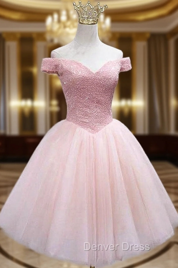 A Line Off The Shoulder Sleeveless Tulle Short Mini Homecoming Dresses With Sequins Beading