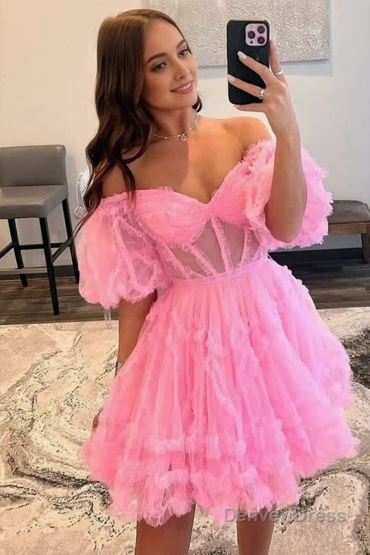 A Line Off the Shoulder Tulle Homecoming Dresses