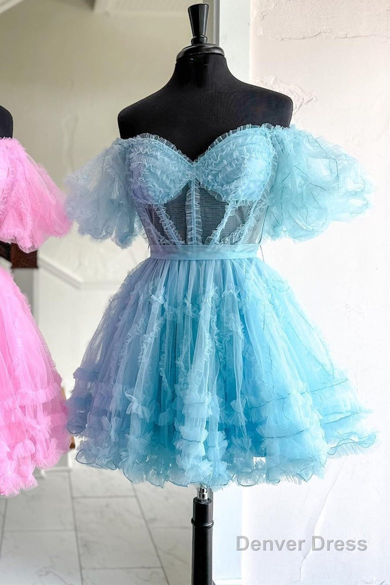 A Line Off the Shoulder Tulle Homecoming Dresses