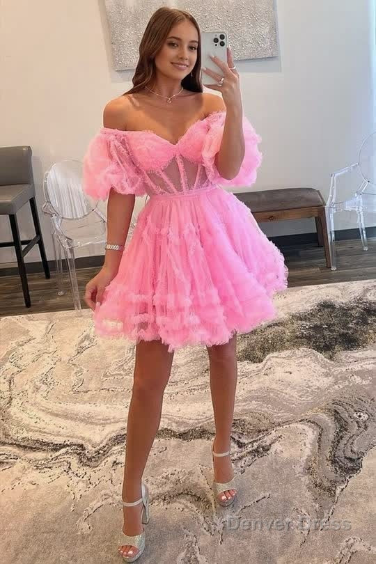 A Line Off the Shoulder Tulle Homecoming Dresses Main image