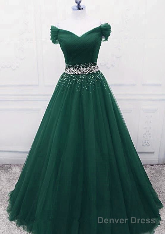 A Line Off The Shoulder Tulle Purple Prom Dresses With Beaded