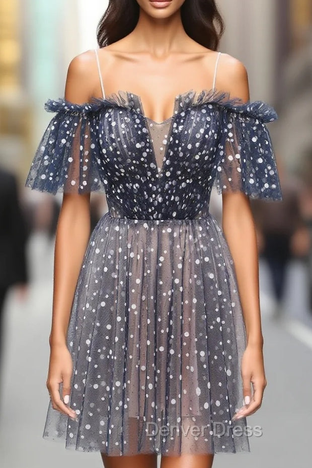 A-line Off-the-shoulder Tulle Short/Mini Short Prom Dresses With Ruffles Main image