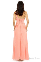 A Line One Shoulder Chiffon Beaded Crystals Coral Bridesmaid Dresses
