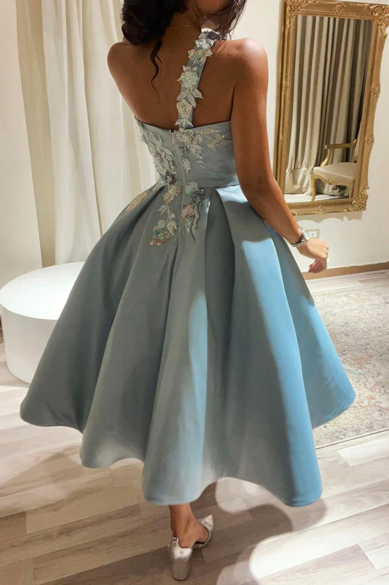 Cute One Shoulder Satin Lace Short Prom Dress, A-Line Prom Dresses