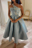 Cute One Shoulder Satin Lace Short Prom Dress, A-Line Prom Dresses