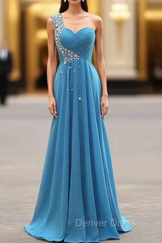 A Line One Shoulder Pleats Beading Bridesmaid Dresses Main image