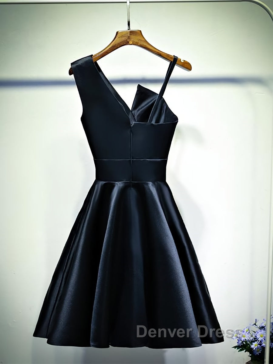 A Line One Shoulder Short Black Prom Dress, Short Black One Shoulder Prom Graduation Dresses Secondary image