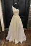 A Line One Shoulder Sleeveless Long Floor Length Sequined Prom Dresses With Pockets