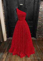 A Line One Shoulder Sleeveless Long Floor Length Sequined Prom Dresses With Pockets