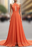 A-Line Orange Chiffon Halter Cut Out Backless Prom Dresses