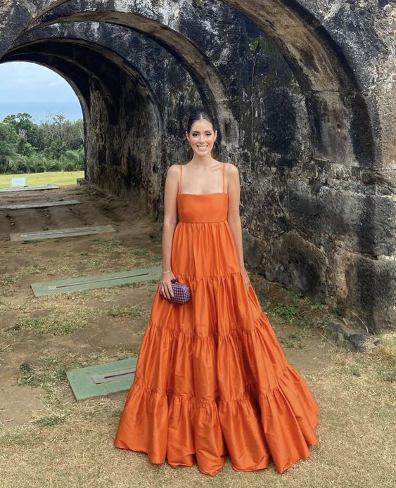 A Line Orange Long Prom Dress, Fashion Prom Dresses Main image