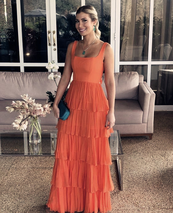 A-Line Orange Modest Prom Long Women Prom Dresses Secondary image