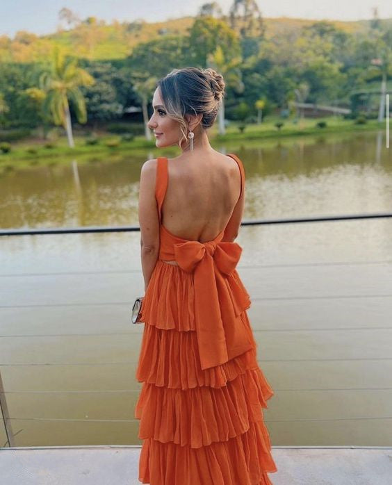 A-Line Orange Modest Prom Long Women Prom Dresses Main image