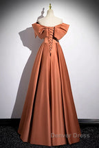A-Line Orange Satin Beaded Sweetheart Prom Dresses, Orange Long Evening Dresses